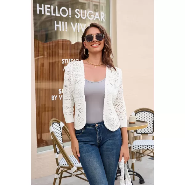 GRACE KARIN Womens Cardigans 34 Sleeve Sweater Cropped Cardigan Hollow Out Knit Shrugs for Dresses TopsIvory White