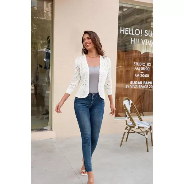 GRACE KARIN Womens Cardigans 34 Sleeve Sweater Cropped Cardigan Hollow Out Knit Shrugs for Dresses TopsIvory White