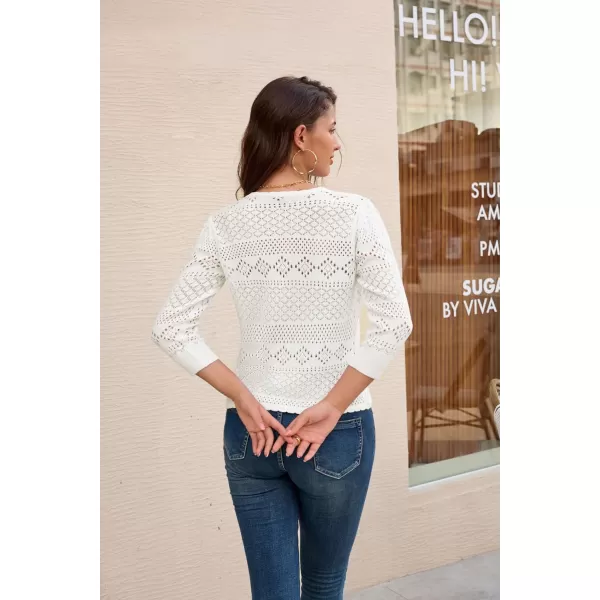 GRACE KARIN Womens Cardigans 34 Sleeve Sweater Cropped Cardigan Hollow Out Knit Shrugs for Dresses TopsIvory White