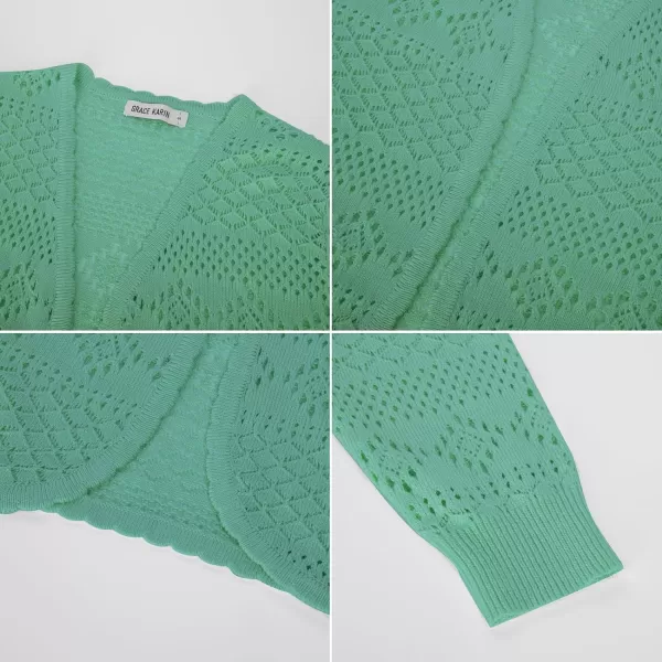 GRACE KARIN Womens Cardigans 34 Sleeve Sweater Cropped Cardigan Hollow Out Knit Shrugs for Dresses TopsLake Blue