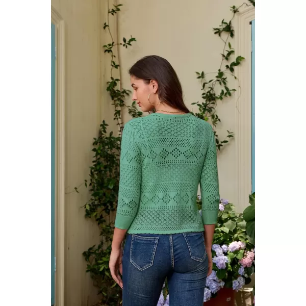 GRACE KARIN Womens Cardigans 34 Sleeve Sweater Cropped Cardigan Hollow Out Knit Shrugs for Dresses TopsLake Blue