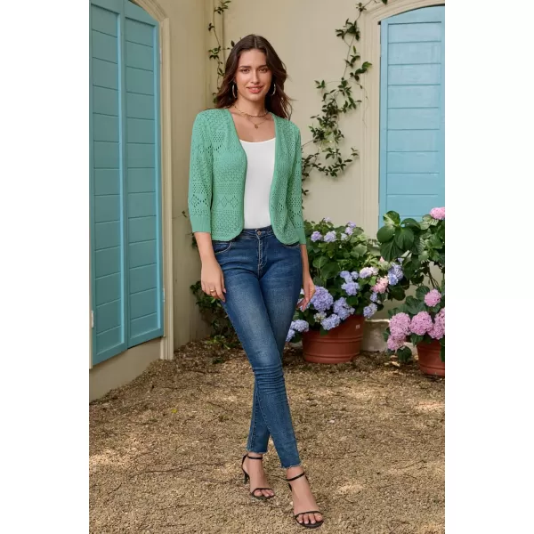 GRACE KARIN Womens Cardigans 34 Sleeve Sweater Cropped Cardigan Hollow Out Knit Shrugs for Dresses TopsLake Blue