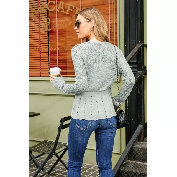 GRACE KARIN Womens Cardigans HollowedOut Open Front Knitwear Sweater with BeltGrey