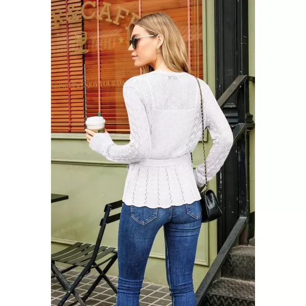 GRACE KARIN Womens Cardigans HollowedOut Open Front Knitwear Sweater with BeltPure White