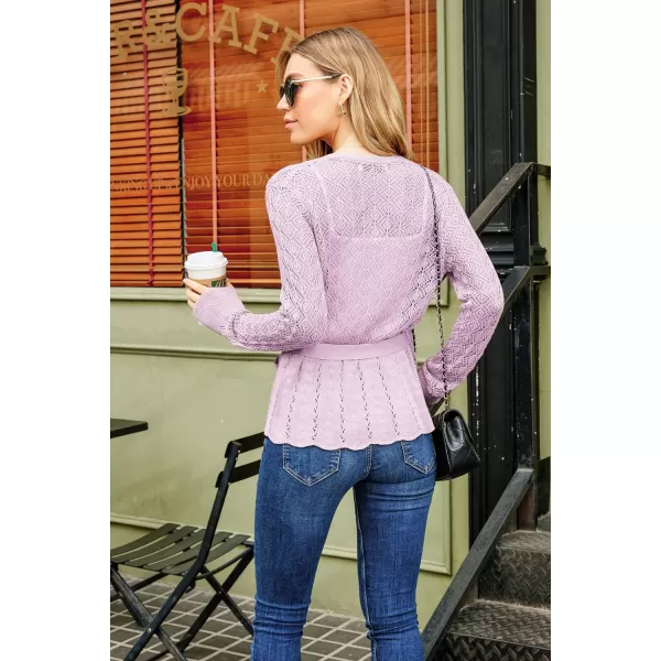 GRACE KARIN Womens Cardigans HollowedOut Open Front Knitwear Sweater with BeltPurple