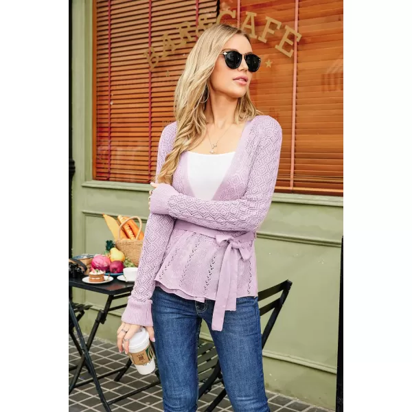 GRACE KARIN Womens Cardigans HollowedOut Open Front Knitwear Sweater with BeltPurple