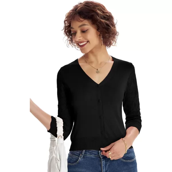 GRACE KARIN Womens Cardigans Shrugs for Dresses 34 Sleeve Cardigan V Neck Button Down Sweater LightweightBlack