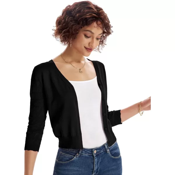GRACE KARIN Womens Cardigans Shrugs for Dresses 34 Sleeve Cardigan V Neck Button Down Sweater LightweightBlack