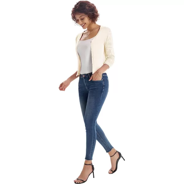 GRACE KARIN Womens Cardigans Shrugs for Dresses 34 Sleeve Cardigan V Neck Button Down Sweater LightweightCream White