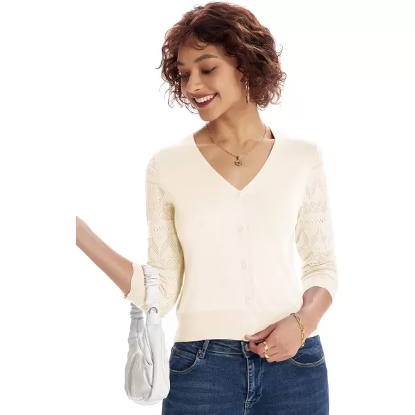 GRACE KARIN Womens Cardigans Shrugs for Dresses 34 Sleeve Cardigan V Neck Button Down Sweater LightweightCream White