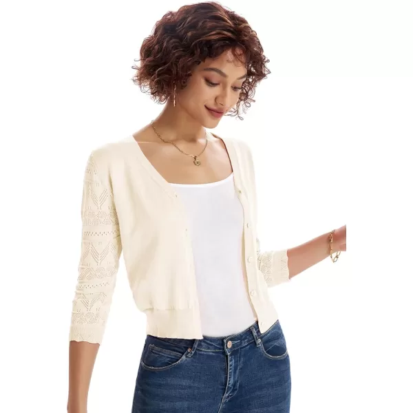 GRACE KARIN Womens Cardigans Shrugs for Dresses 34 Sleeve Cardigan V Neck Button Down Sweater LightweightCream White