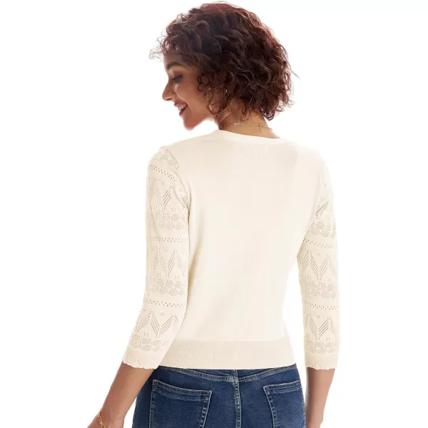 GRACE KARIN Womens Cardigans Shrugs for Dresses 34 Sleeve Cardigan V Neck Button Down Sweater LightweightCream White