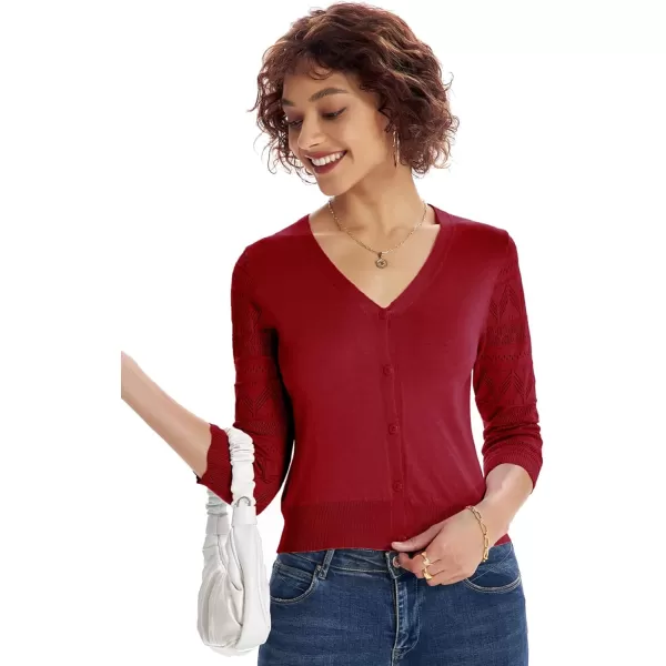 GRACE KARIN Womens Cardigans Shrugs for Dresses 34 Sleeve Cardigan V Neck Button Down Sweater LightweightDark Red