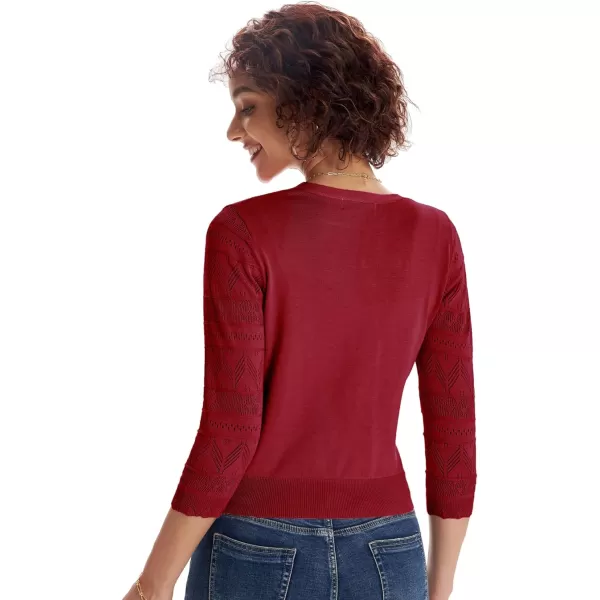 GRACE KARIN Womens Cardigans Shrugs for Dresses 34 Sleeve Cardigan V Neck Button Down Sweater LightweightDark Red