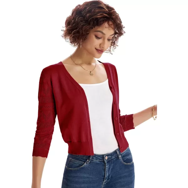 GRACE KARIN Womens Cardigans Shrugs for Dresses 34 Sleeve Cardigan V Neck Button Down Sweater LightweightDark Red