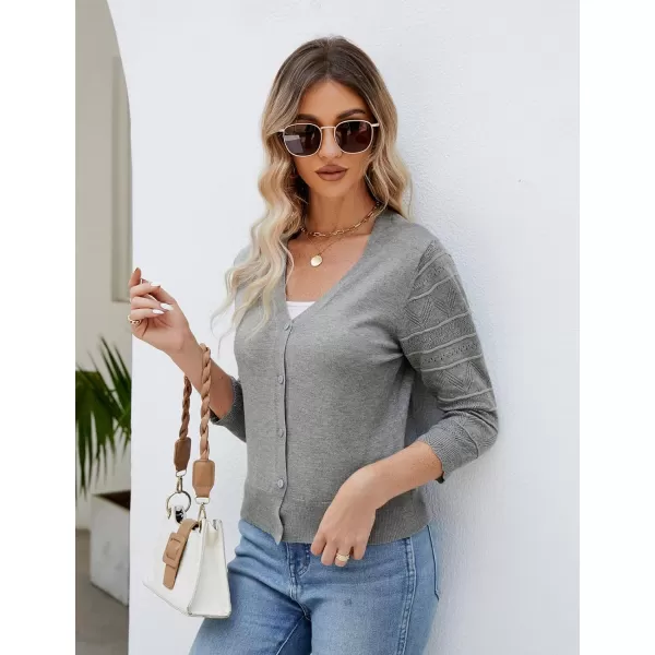 GRACE KARIN Womens Cardigans Shrugs for Dresses 34 Sleeve Cardigan V Neck Button Down Sweater LightweightGrey