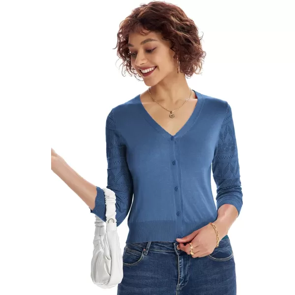 GRACE KARIN Womens Cardigans Shrugs for Dresses 34 Sleeve Cardigan V Neck Button Down Sweater LightweightHaze Blue