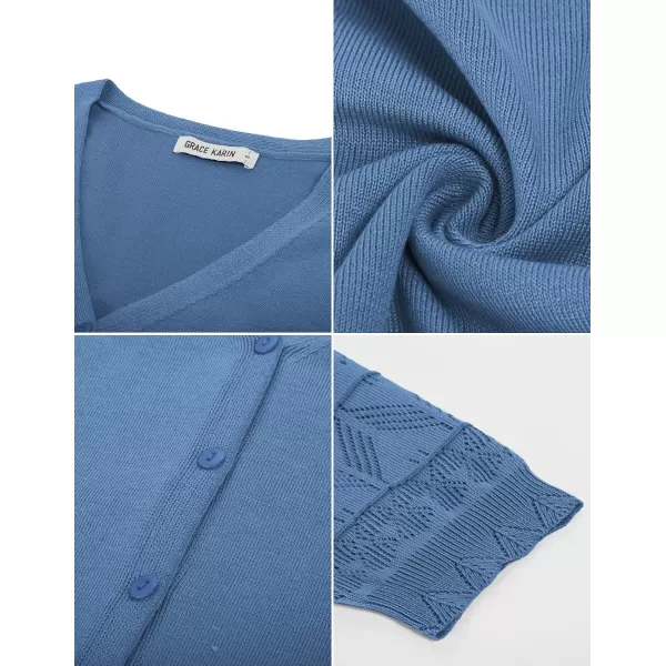 GRACE KARIN Womens Cardigans Shrugs for Dresses 34 Sleeve Cardigan V Neck Button Down Sweater LightweightHaze Blue
