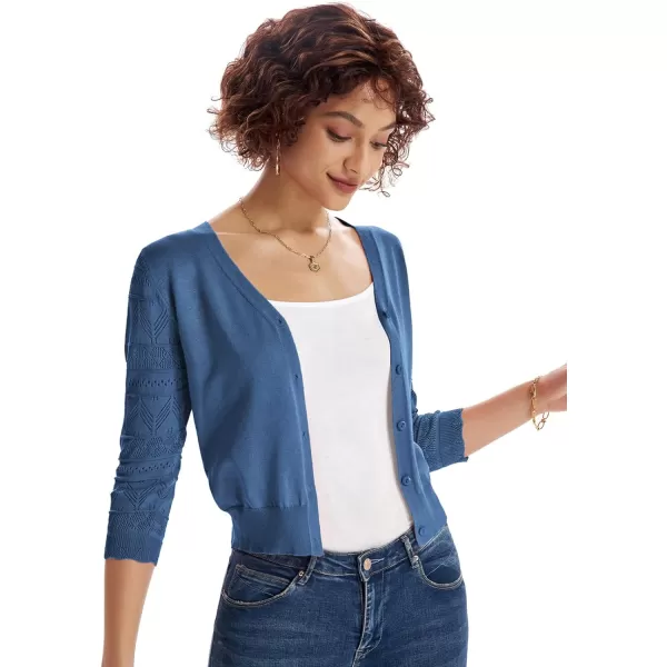 GRACE KARIN Womens Cardigans Shrugs for Dresses 34 Sleeve Cardigan V Neck Button Down Sweater LightweightHaze Blue