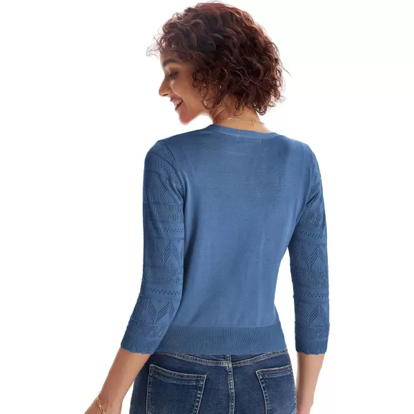 GRACE KARIN Womens Cardigans Shrugs for Dresses 34 Sleeve Cardigan V Neck Button Down Sweater LightweightHaze Blue