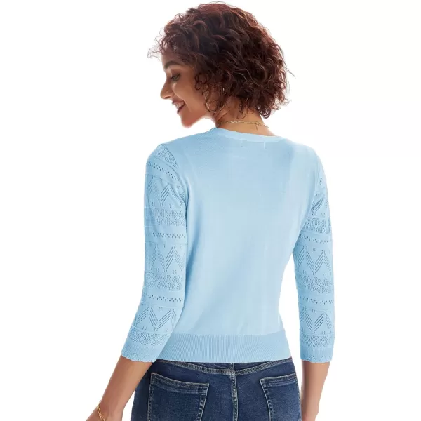 GRACE KARIN Womens Cardigans Shrugs for Dresses 34 Sleeve Cardigan V Neck Button Down Sweater LightweightLight Blue1