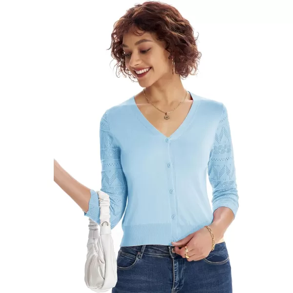 GRACE KARIN Womens Cardigans Shrugs for Dresses 34 Sleeve Cardigan V Neck Button Down Sweater LightweightLight Blue1
