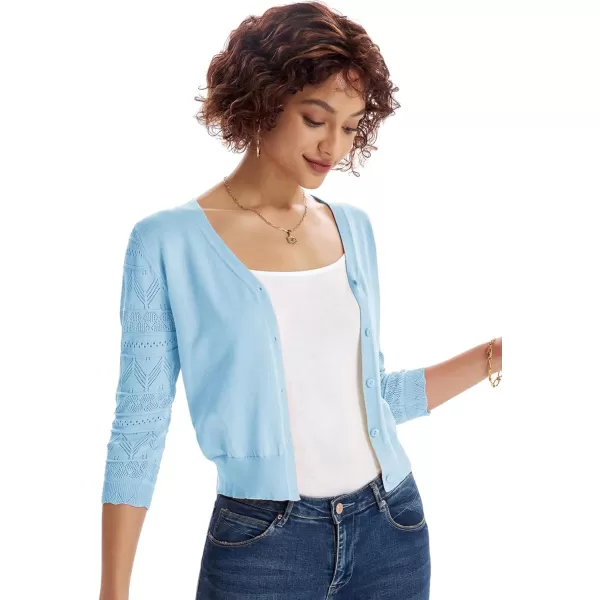 GRACE KARIN Womens Cardigans Shrugs for Dresses 34 Sleeve Cardigan V Neck Button Down Sweater LightweightLight Blue1
