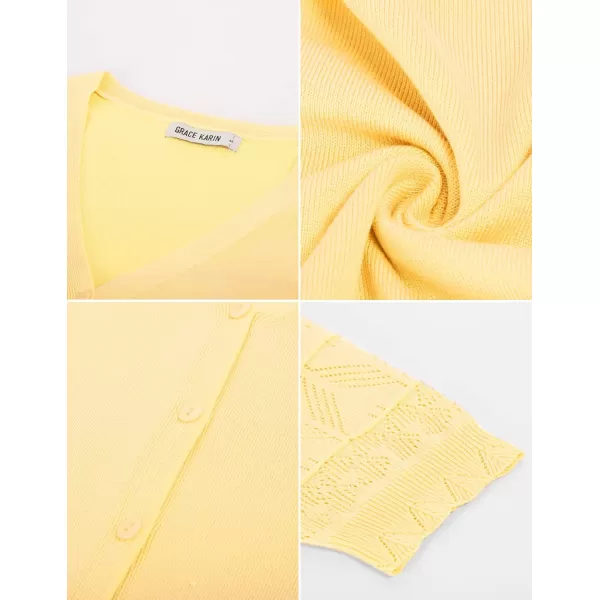 GRACE KARIN Womens Cardigans Shrugs for Dresses 34 Sleeve Cardigan V Neck Button Down Sweater LightweightLight Yellow