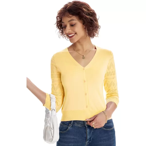 GRACE KARIN Womens Cardigans Shrugs for Dresses 34 Sleeve Cardigan V Neck Button Down Sweater LightweightLight Yellow