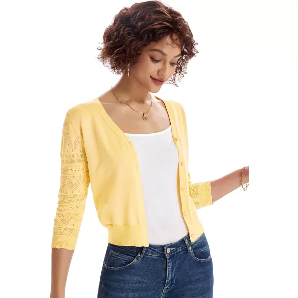 GRACE KARIN Womens Cardigans Shrugs for Dresses 34 Sleeve Cardigan V Neck Button Down Sweater LightweightLight Yellow