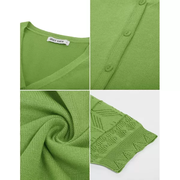 GRACE KARIN Womens Cardigans Shrugs for Dresses 34 Sleeve Cardigan V Neck Button Down Sweater LightweightLime Green