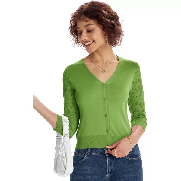 GRACE KARIN Womens Cardigans Shrugs for Dresses 34 Sleeve Cardigan V Neck Button Down Sweater LightweightLime Green