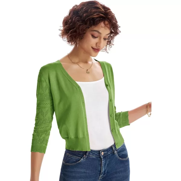 GRACE KARIN Womens Cardigans Shrugs for Dresses 34 Sleeve Cardigan V Neck Button Down Sweater LightweightLime Green