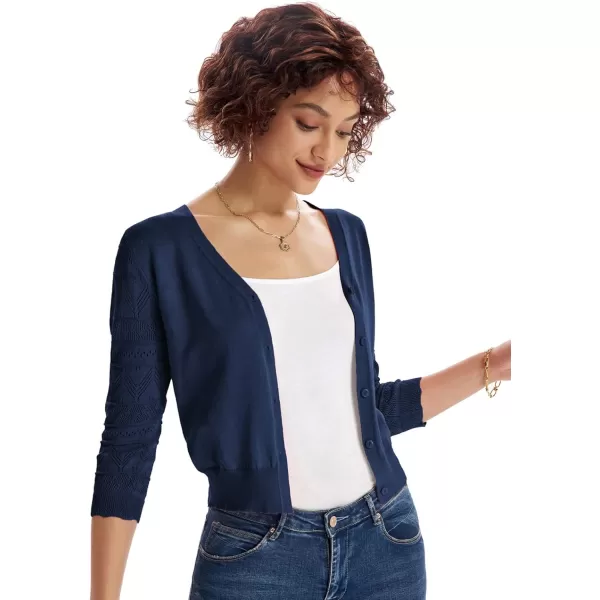 GRACE KARIN Womens Cardigans Shrugs for Dresses 34 Sleeve Cardigan V Neck Button Down Sweater LightweightNavy Blue