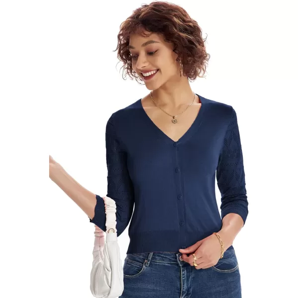 GRACE KARIN Womens Cardigans Shrugs for Dresses 34 Sleeve Cardigan V Neck Button Down Sweater LightweightNavy Blue