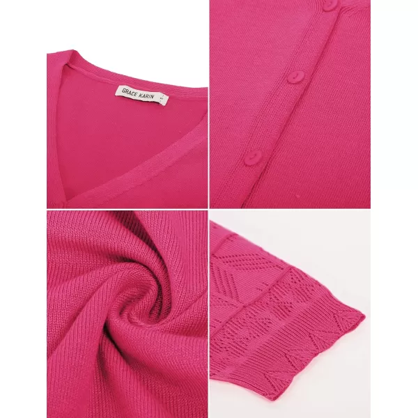 GRACE KARIN Womens Cardigans Shrugs for Dresses 34 Sleeve Cardigan V Neck Button Down Sweater LightweightRose Red