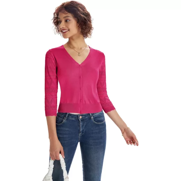 GRACE KARIN Womens Cardigans Shrugs for Dresses 34 Sleeve Cardigan V Neck Button Down Sweater LightweightRose Red