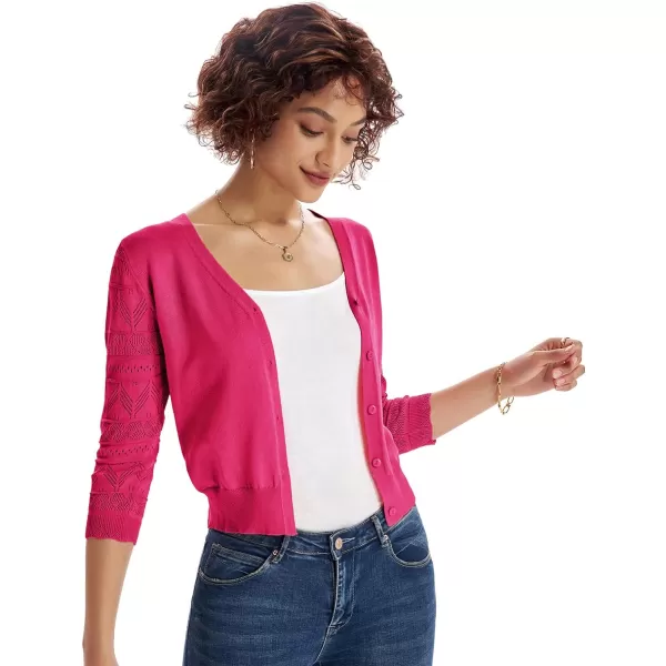 GRACE KARIN Womens Cardigans Shrugs for Dresses 34 Sleeve Cardigan V Neck Button Down Sweater LightweightRose Red