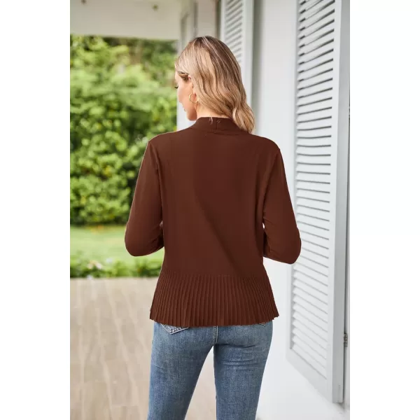 GRACE KARIN Womens Casual Draped Open Front Cropped Cardigan Long Sleeve Sweater Peplum Knit OutwearBrown