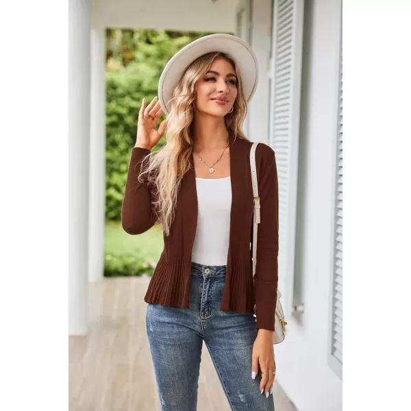 GRACE KARIN Womens Casual Draped Open Front Cropped Cardigan Long Sleeve Sweater Peplum Knit OutwearBrown