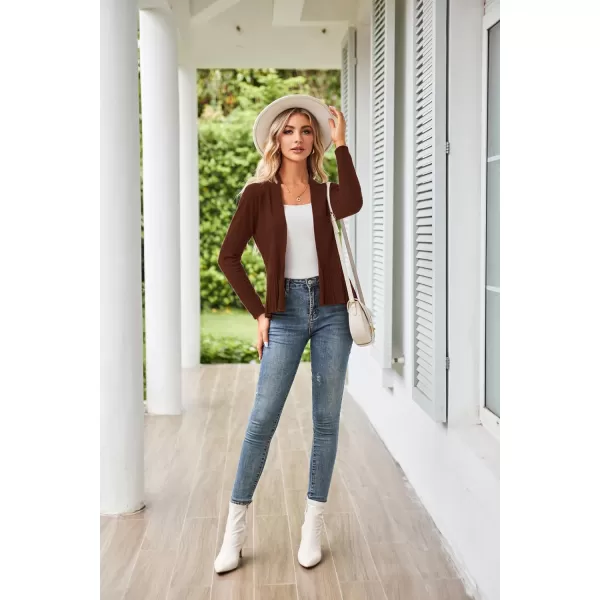 GRACE KARIN Womens Casual Draped Open Front Cropped Cardigan Long Sleeve Sweater Peplum Knit OutwearBrown