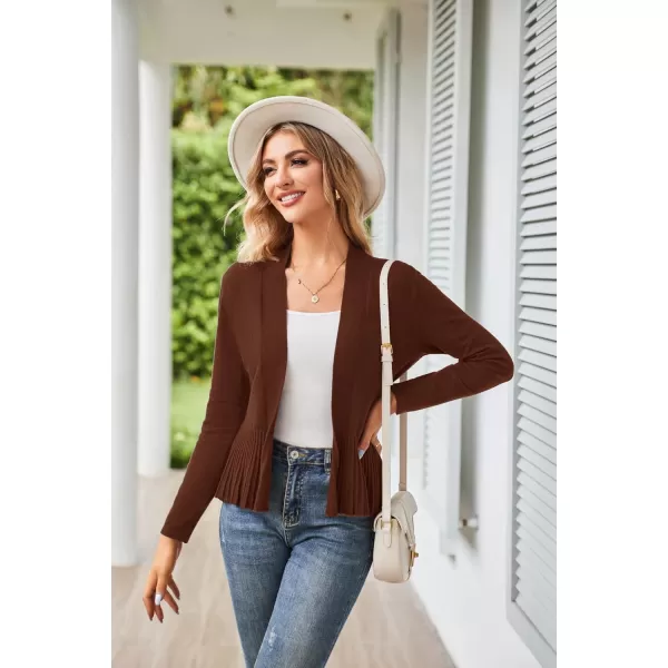 GRACE KARIN Womens Casual Draped Open Front Cropped Cardigan Long Sleeve Sweater Peplum Knit OutwearBrown