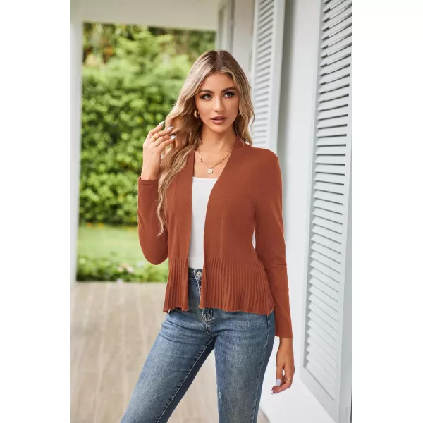 GRACE KARIN Womens Casual Draped Open Front Cropped Cardigan Long Sleeve Sweater Peplum Knit OutwearCopper Brown