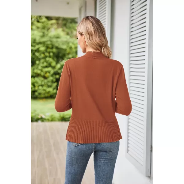 GRACE KARIN Womens Casual Draped Open Front Cropped Cardigan Long Sleeve Sweater Peplum Knit OutwearCopper Brown