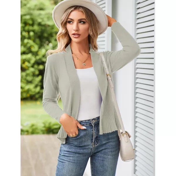 GRACE KARIN Womens Casual Draped Open Front Cropped Cardigan Long Sleeve Sweater Peplum Knit OutwearGray