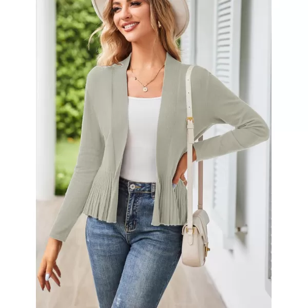 GRACE KARIN Womens Casual Draped Open Front Cropped Cardigan Long Sleeve Sweater Peplum Knit OutwearGray