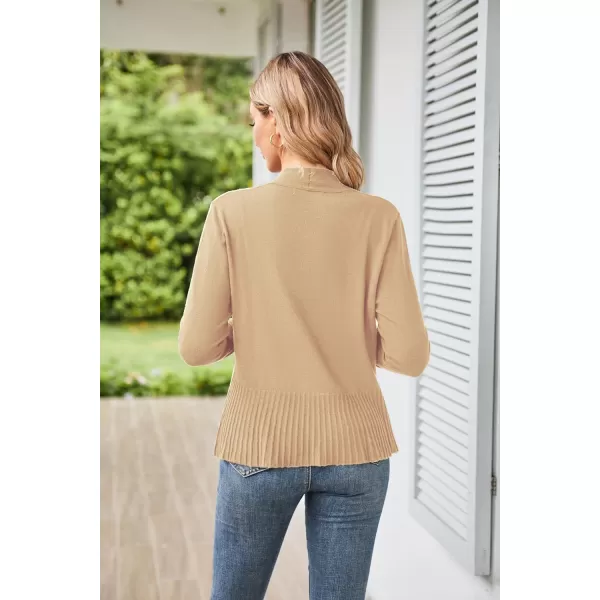 GRACE KARIN Womens Casual Draped Open Front Cropped Cardigan Long Sleeve Sweater Peplum Knit OutwearLight Brown