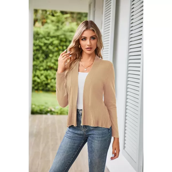 GRACE KARIN Womens Casual Draped Open Front Cropped Cardigan Long Sleeve Sweater Peplum Knit OutwearLight Brown