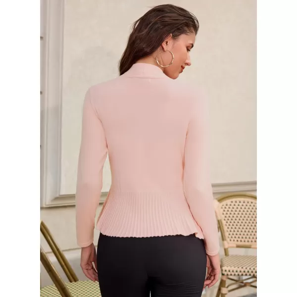 GRACE KARIN Womens Casual Draped Open Front Cropped Cardigan Long Sleeve Sweater Peplum Knit OutwearLight Pink