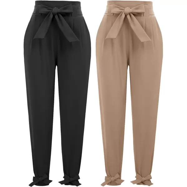 GRACE KARIN Womens Casual High Waist Pencil Pants with BowKnot Pockets for Work2pc Blackbluegray